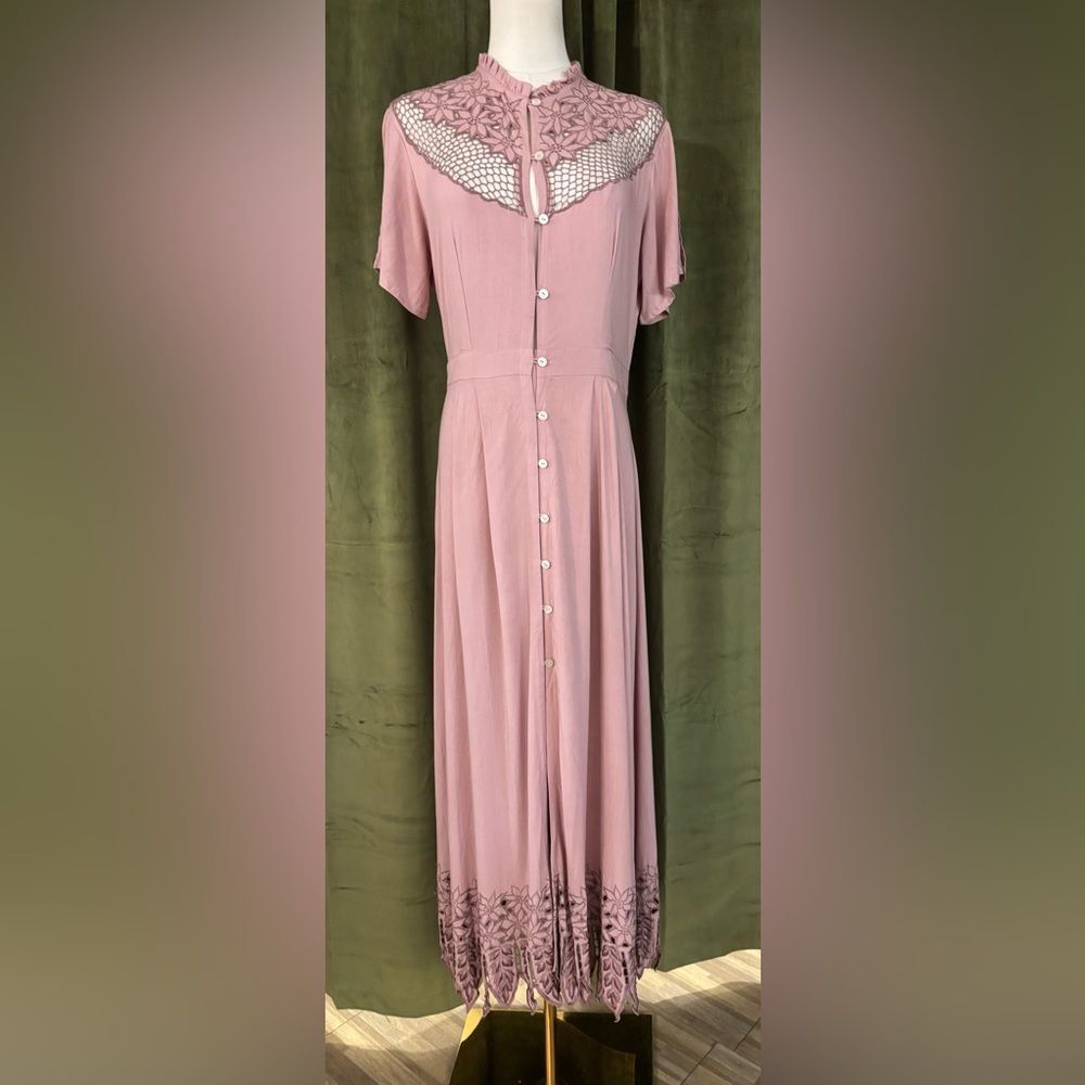 Cleobella Mauve  Dress with Lace Accents, M